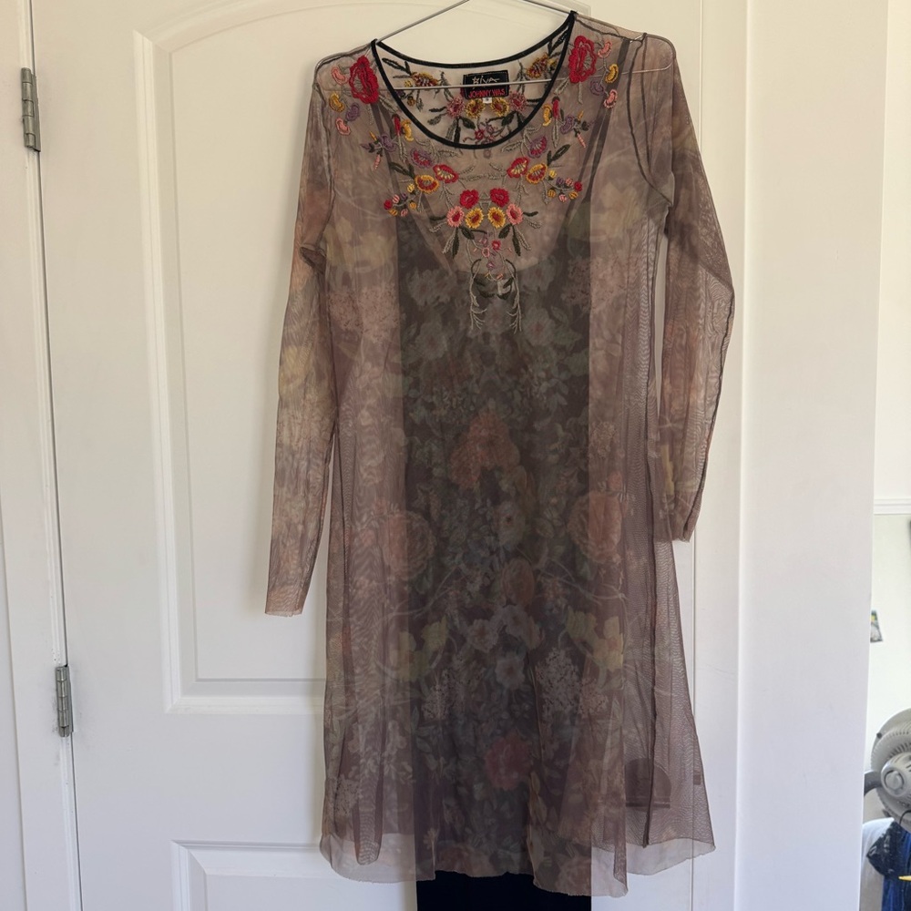 Johnny Was Floral Embroidered Sheer Top